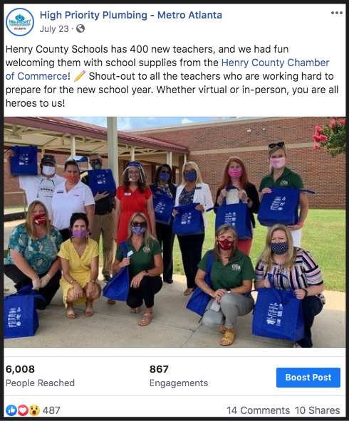 High Priority Plumbing employees volunteering at Henry County Schools to help teachers 