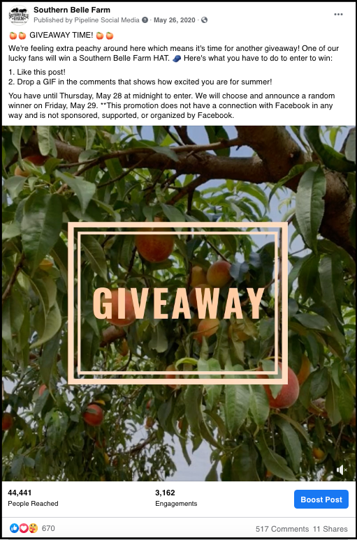 Southern Belle Farm Facebook giveaway