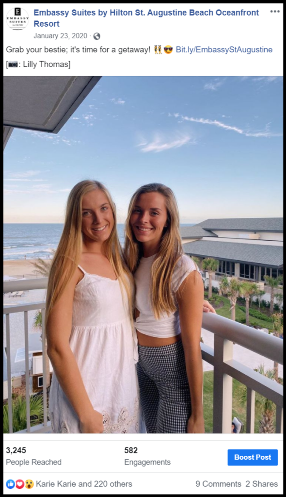 social media post showing two friends on beach vacation