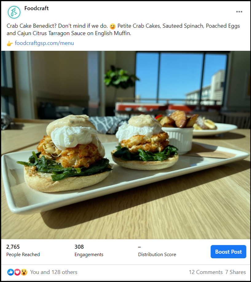social media post showing eggs benedict 