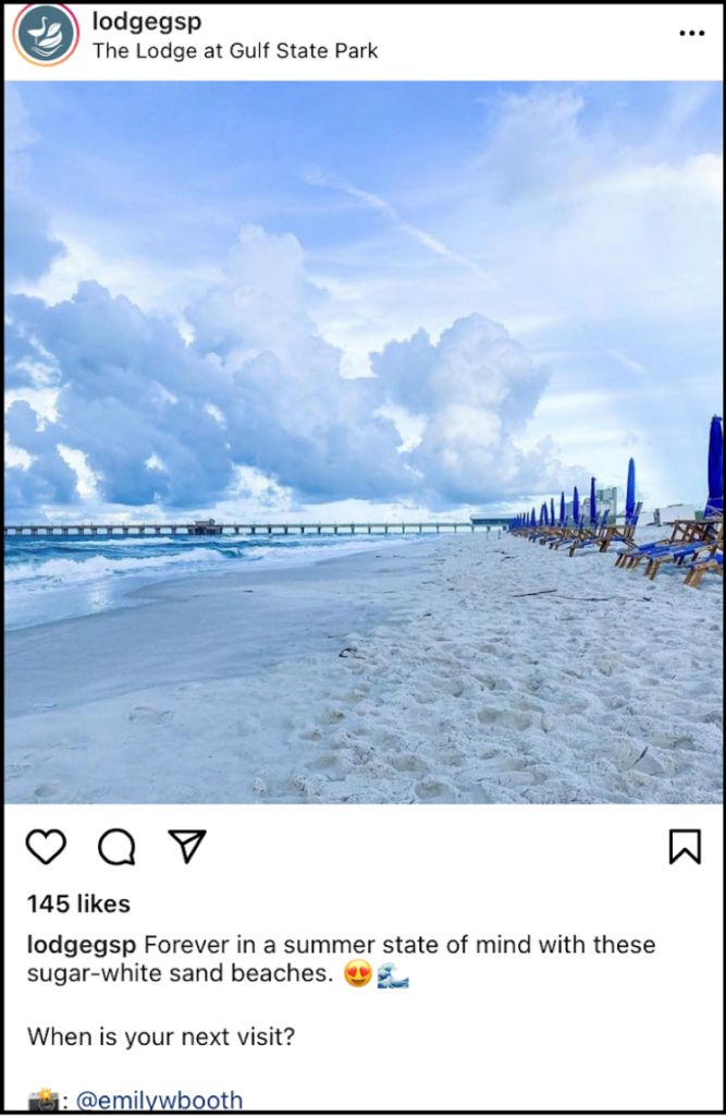 social media post showing beach shoreline and blue skies